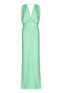 PINKO Green Satin Dolcetto Dress with Gathered Style and Open Back