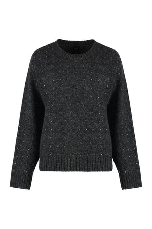 PINKO Rhinestone-Adorned Crew-Neck Wool Sweater