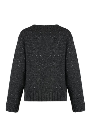 PINKO Rhinestone-Adorned Crew-Neck Wool Sweater