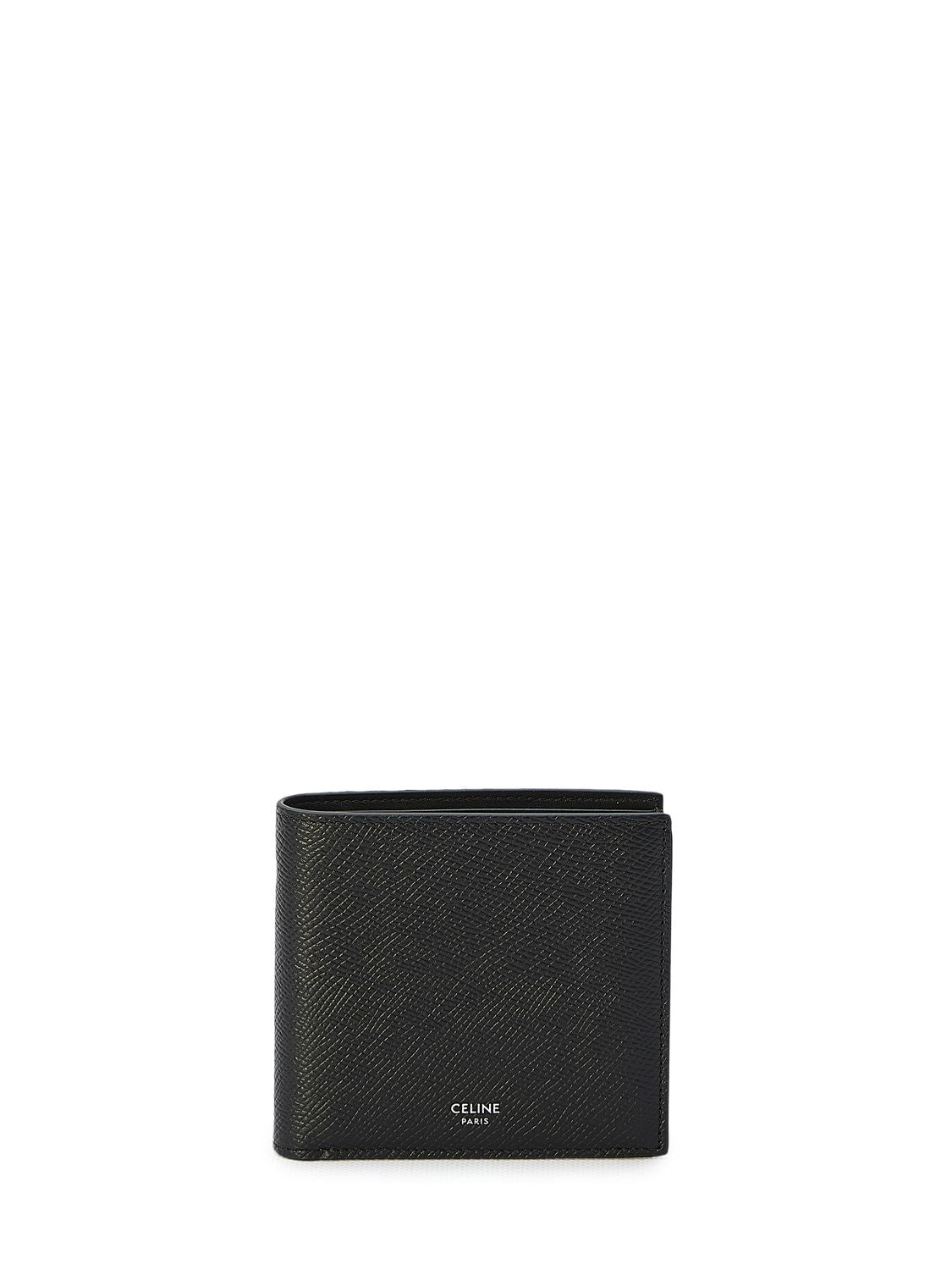 CELINE Luxurious Mini Bi-fold Wallet in Black Grained Calfskin - 11x10cm