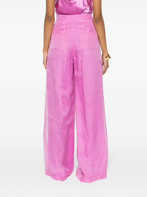 MAX MARA PIANOFORTE SILK Wide-Leg Trousers in Soft Pink for Women