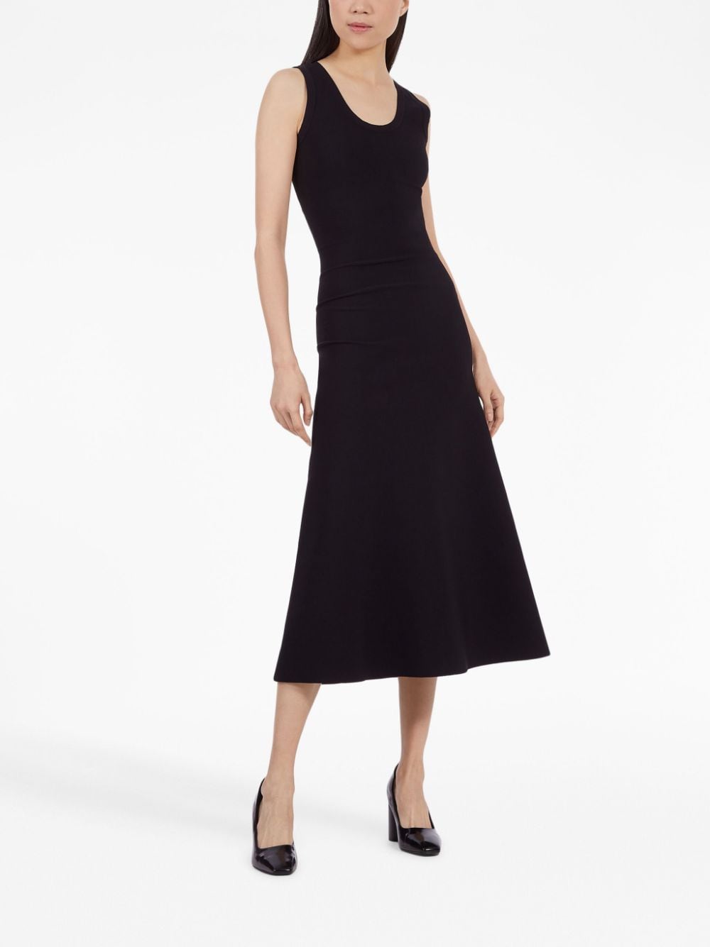 Ferragamo Black Sleeveless Flared Midi Dress for Women