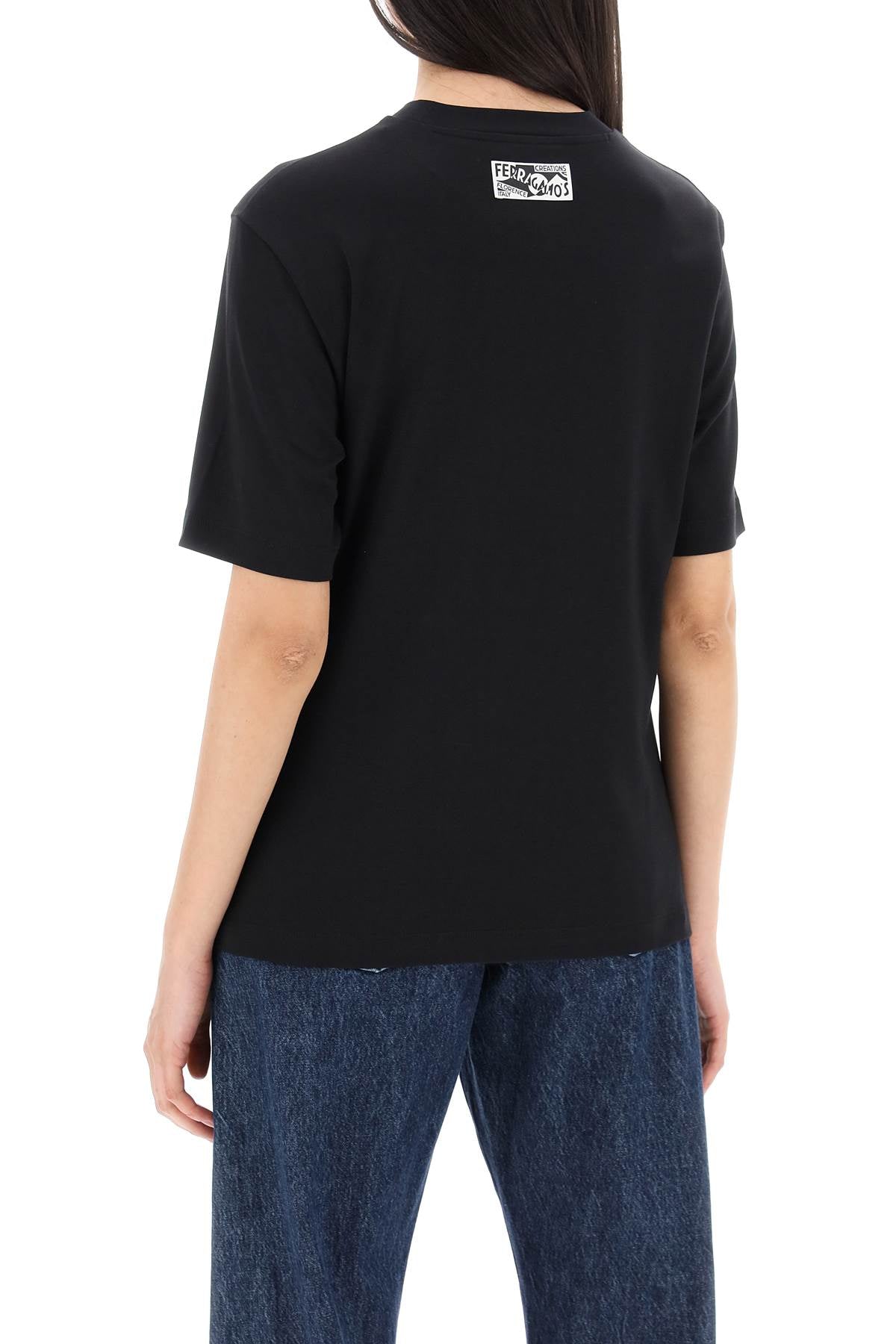 FERRAGAMO Luxurious Black Cotton and Silk Blend T-Shirt for Women - FW24