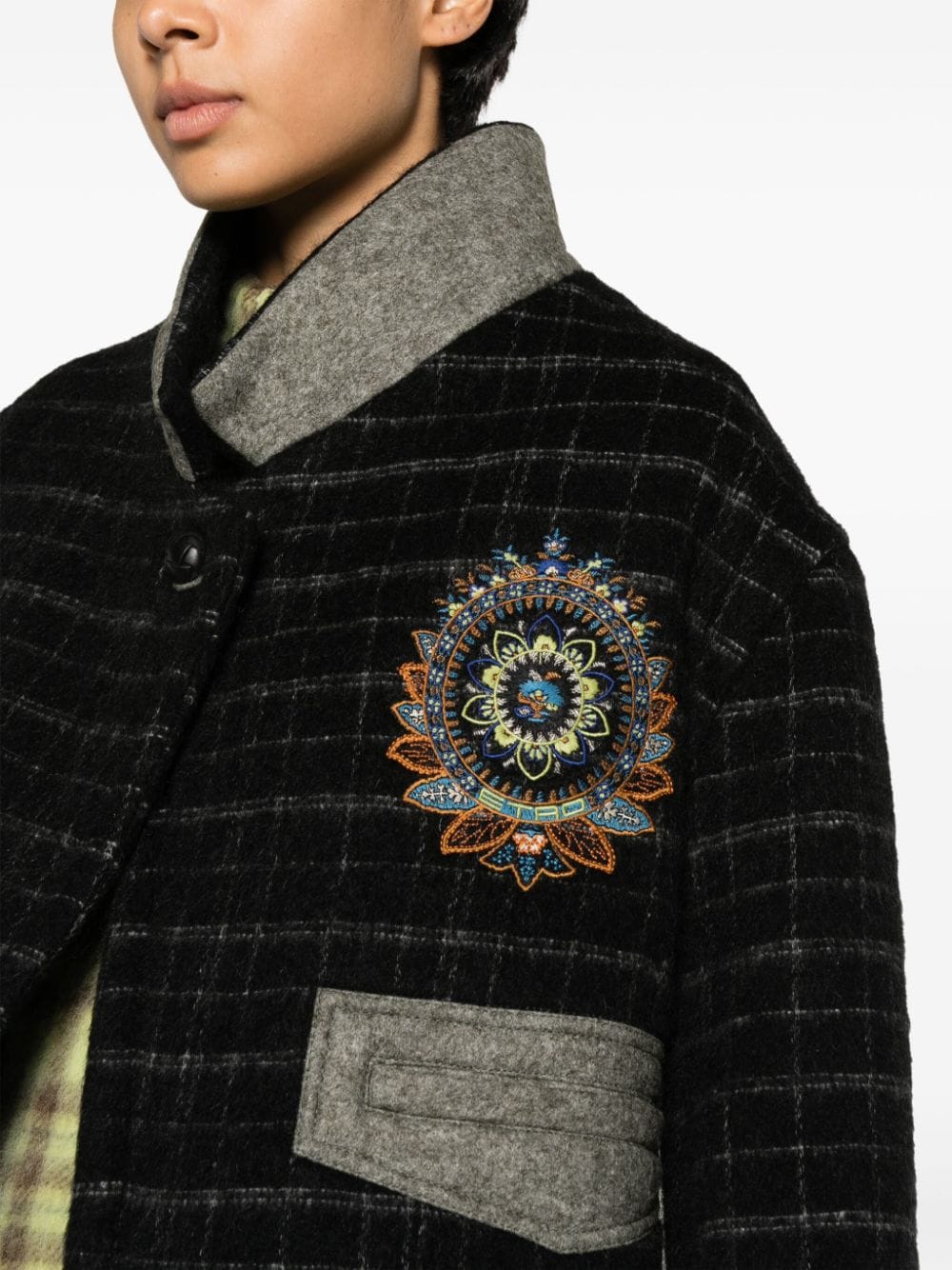 ETRO Floral Embroidered Cropped Jacket in Black Wool Blend for Women