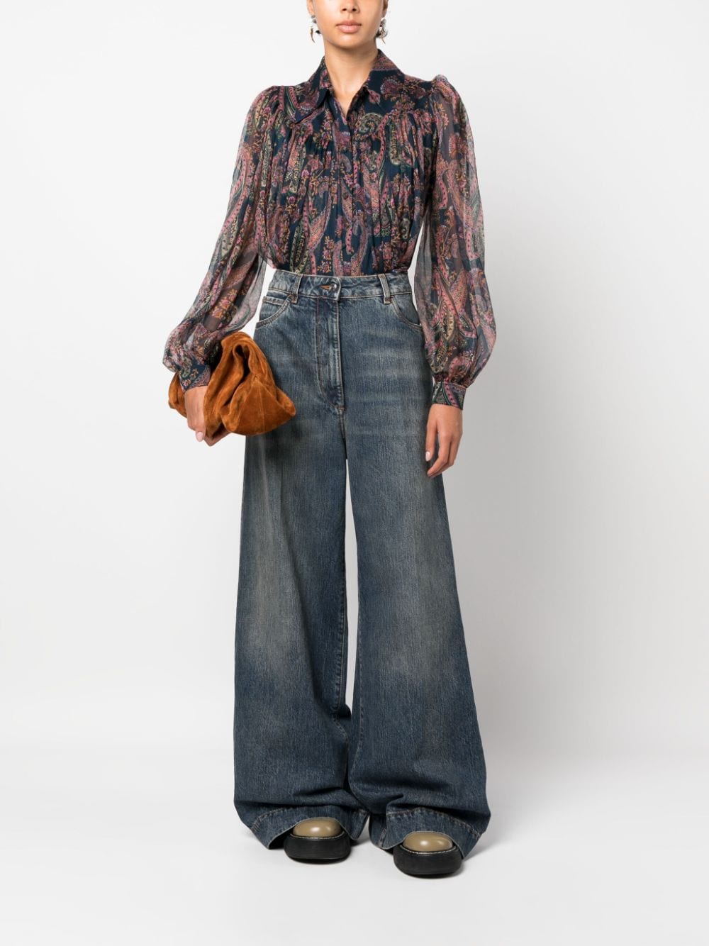 ETRO Blue High-Rise Flared Cotton Denim Jeans