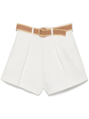 ZIMMERMANN Cotton Mini Shorts with Belt and Pleat Detail