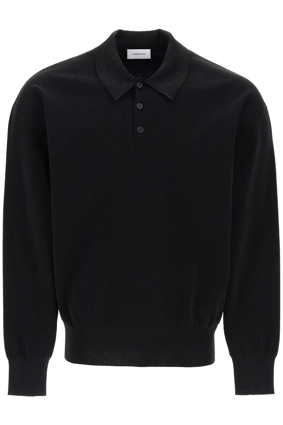 FERRAGAMO Men's Black Long-Sleeve Lurex Polo Shirt for Spring/Summer 2024