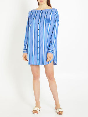 ETRO Striped Cotton and Silk Blend Short Shirt Dress - Light Blue