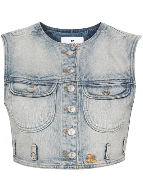 COURREGÈS Clear Blue Denim Cropped Vest - SS24 Collection