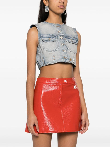 COURREGÈS Clear Blue Denim Cropped Vest - SS24 Collection