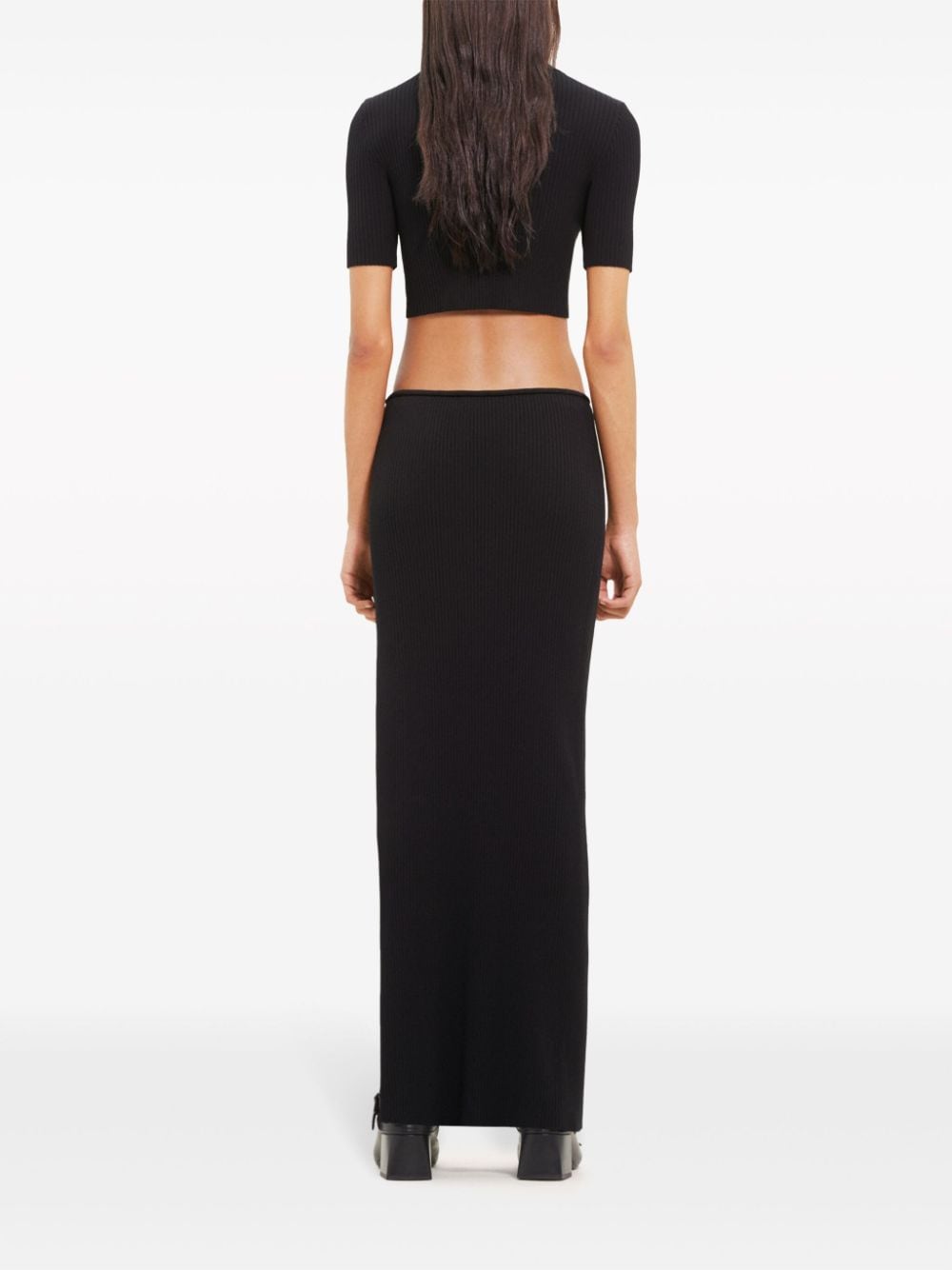 COURREGÈS Black Ribbed High-Waisted Ankle-Length Skirt for Women - SS24