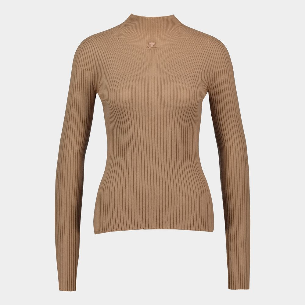 COURREGÈS Chic Mockneck Light Rib Sweater for Women