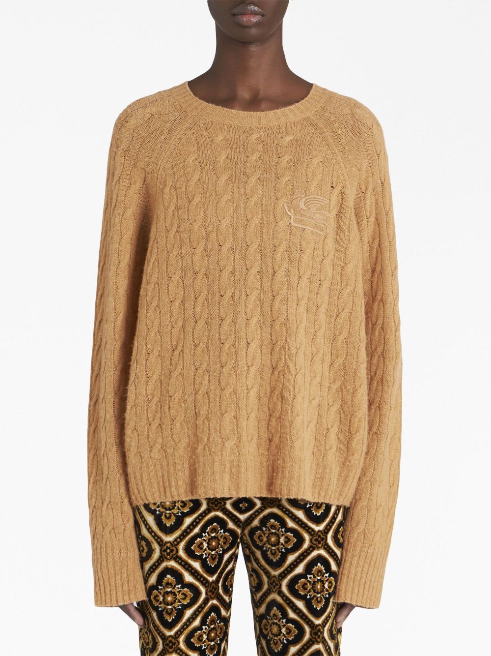 Tan Cable-Knit Jumper with Embroidered Logo by ETRO