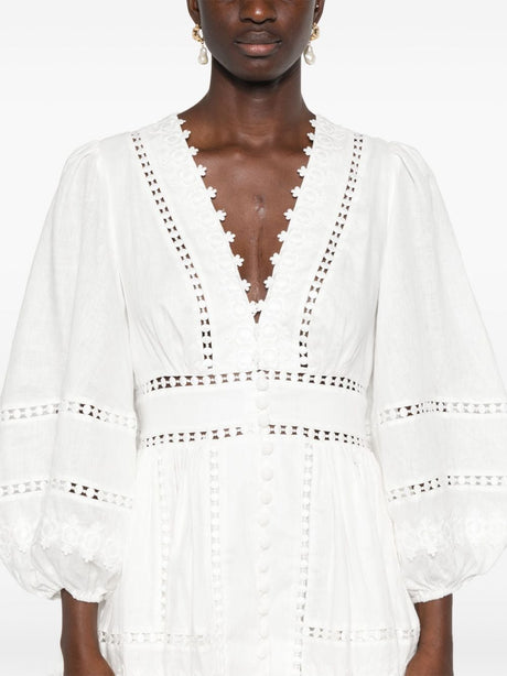 ZIMMERMANN Ivory Floral Lace Mini Dress