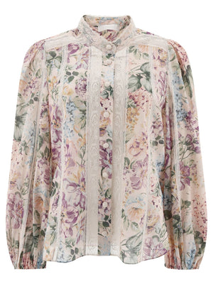 ZIMMERMANN Halliday Floral Lace Trim Shirt