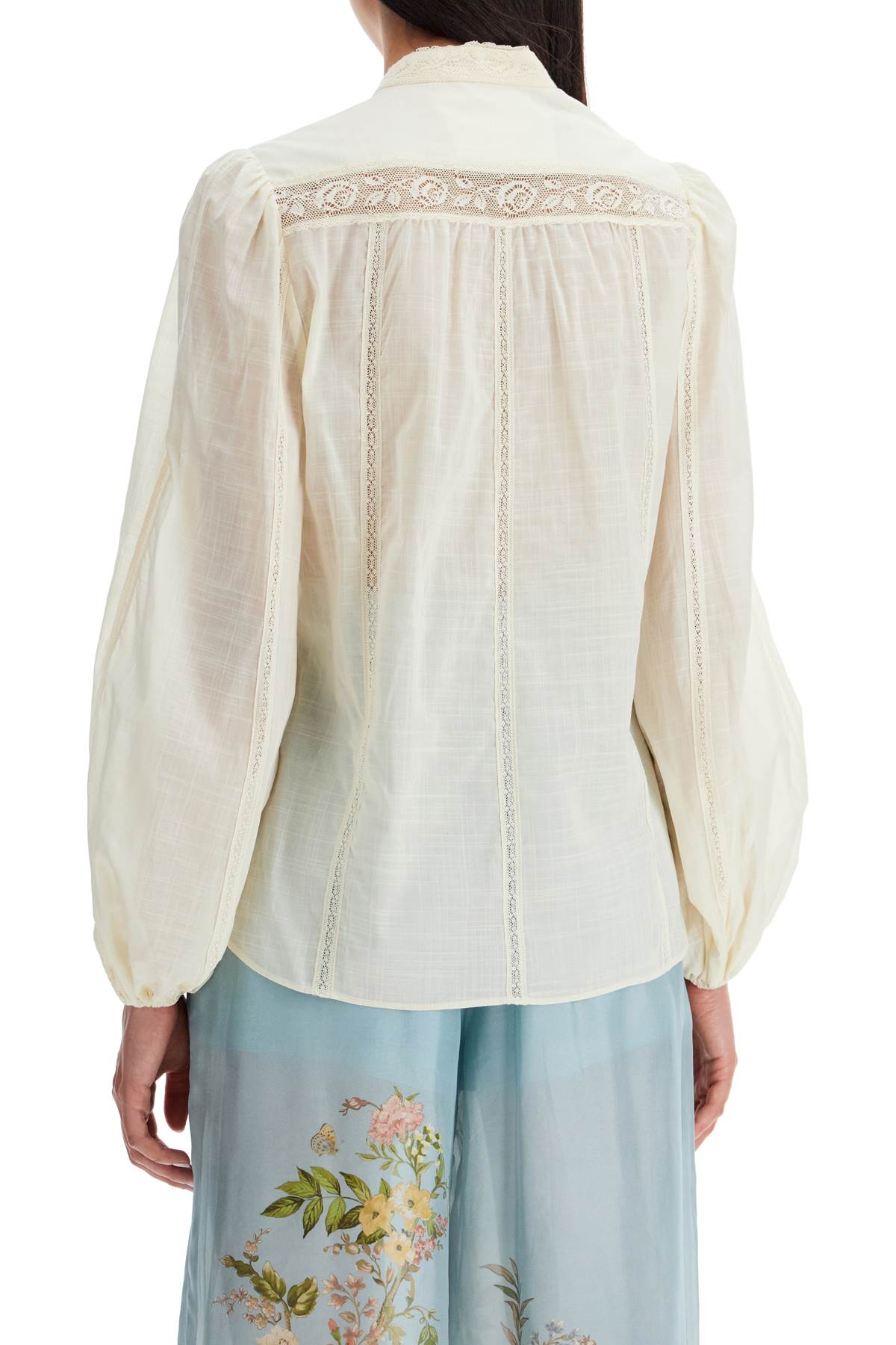 ZIMMERMANN Elegant Cream Lace-Trimmed Cotton Shirt