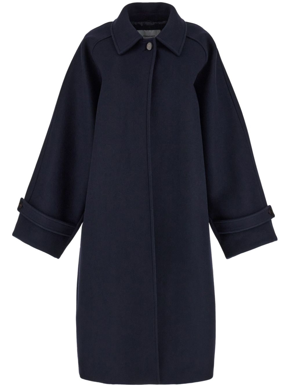 FERRAGAMO Navy Blue Oversized Wool Single-Breasted Jacket for Women