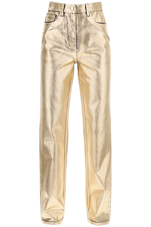 FERRAGAMO High-Waisted Laminated Denim Jeans for Women in Gold