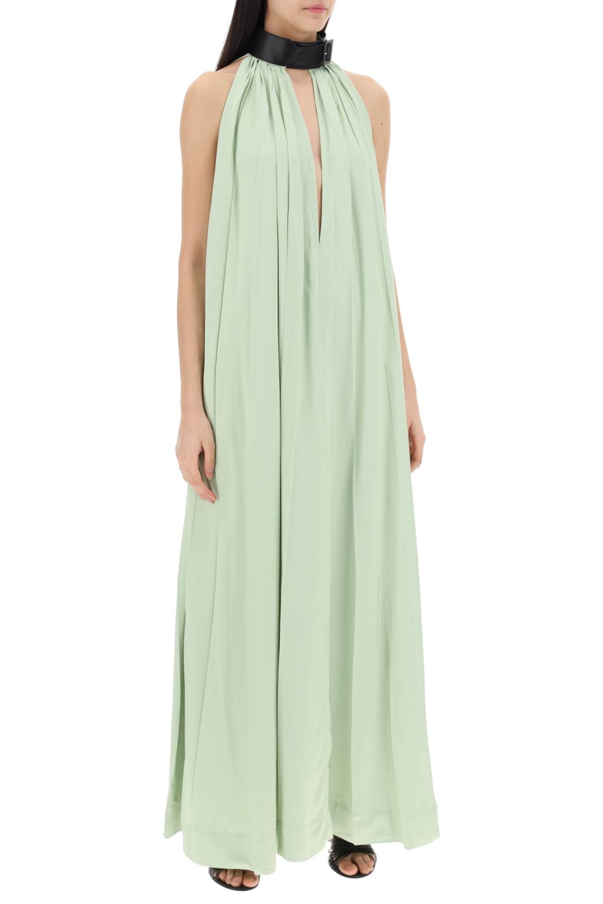 Ferragamo Elegant Maxi Dress with Faux Leather Buckle