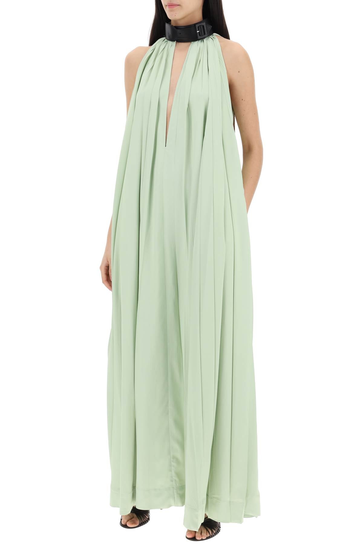 Ferragamo Elegant Maxi Dress with Faux Leather Buckle