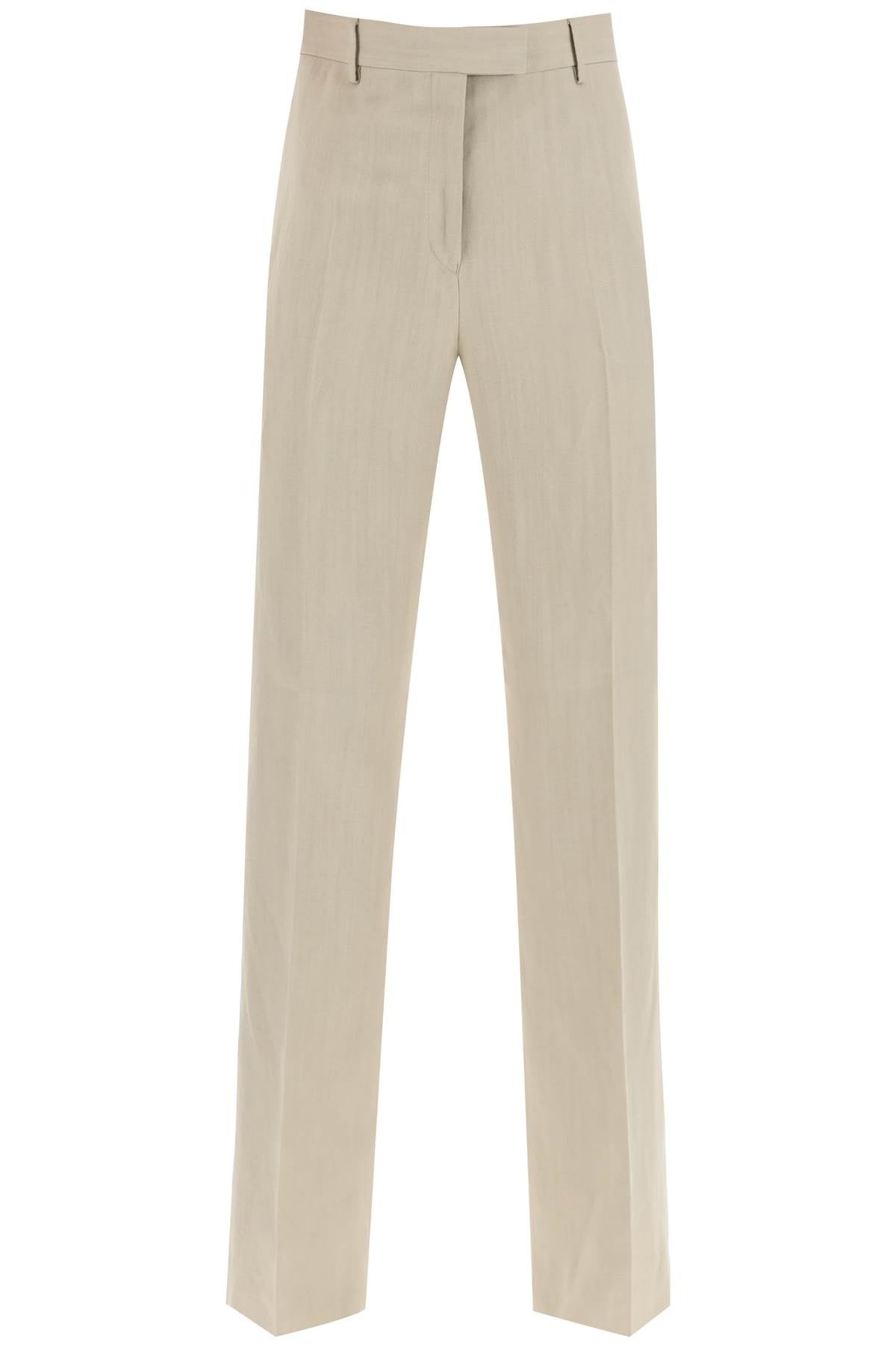 FERRAGAMO Women's Tailored Linen Blend Trousers - Straight Leg Cut, High Waist, Tan