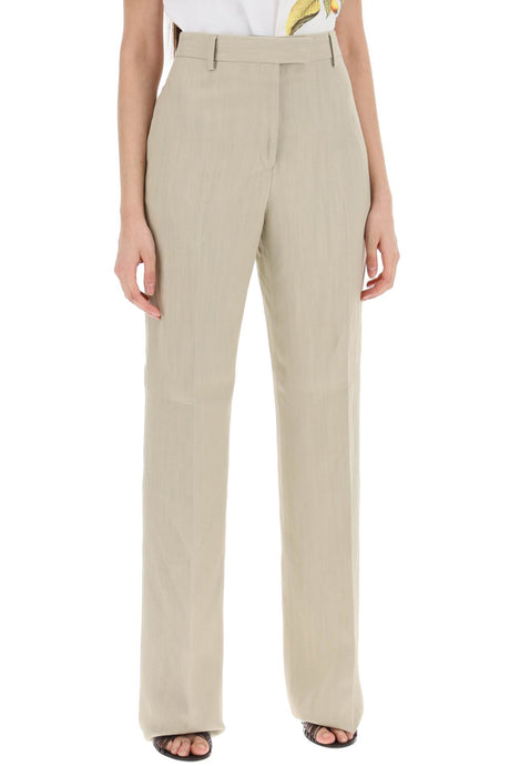 FERRAGAMO Women's Tailored Linen Blend Trousers - Straight Leg Cut, High Waist, Tan