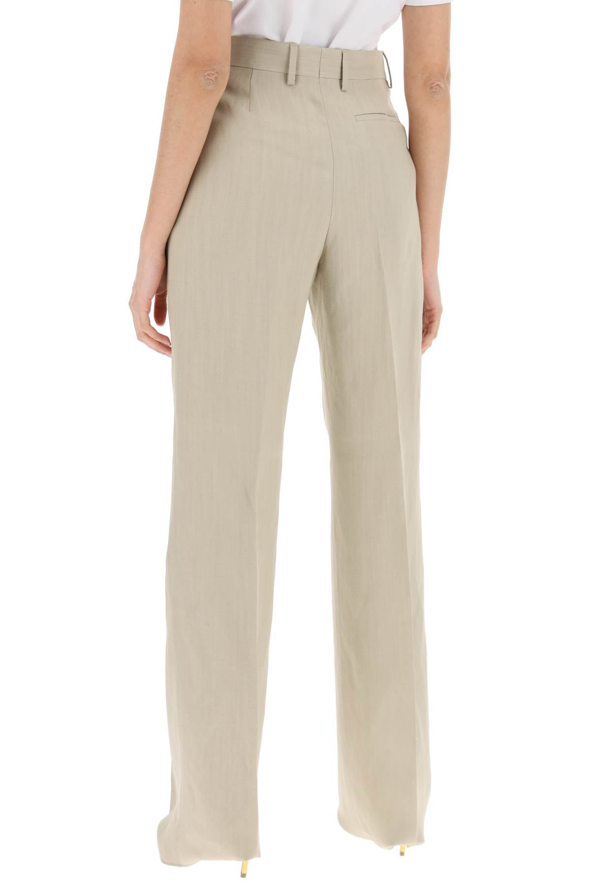 FERRAGAMO Women's Tailored Linen Blend Trousers - Straight Leg Cut, High Waist, Tan