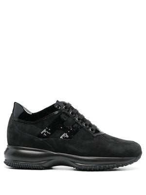 HOGAN Black Sequin Sparkle Sneakers with Suede Accents