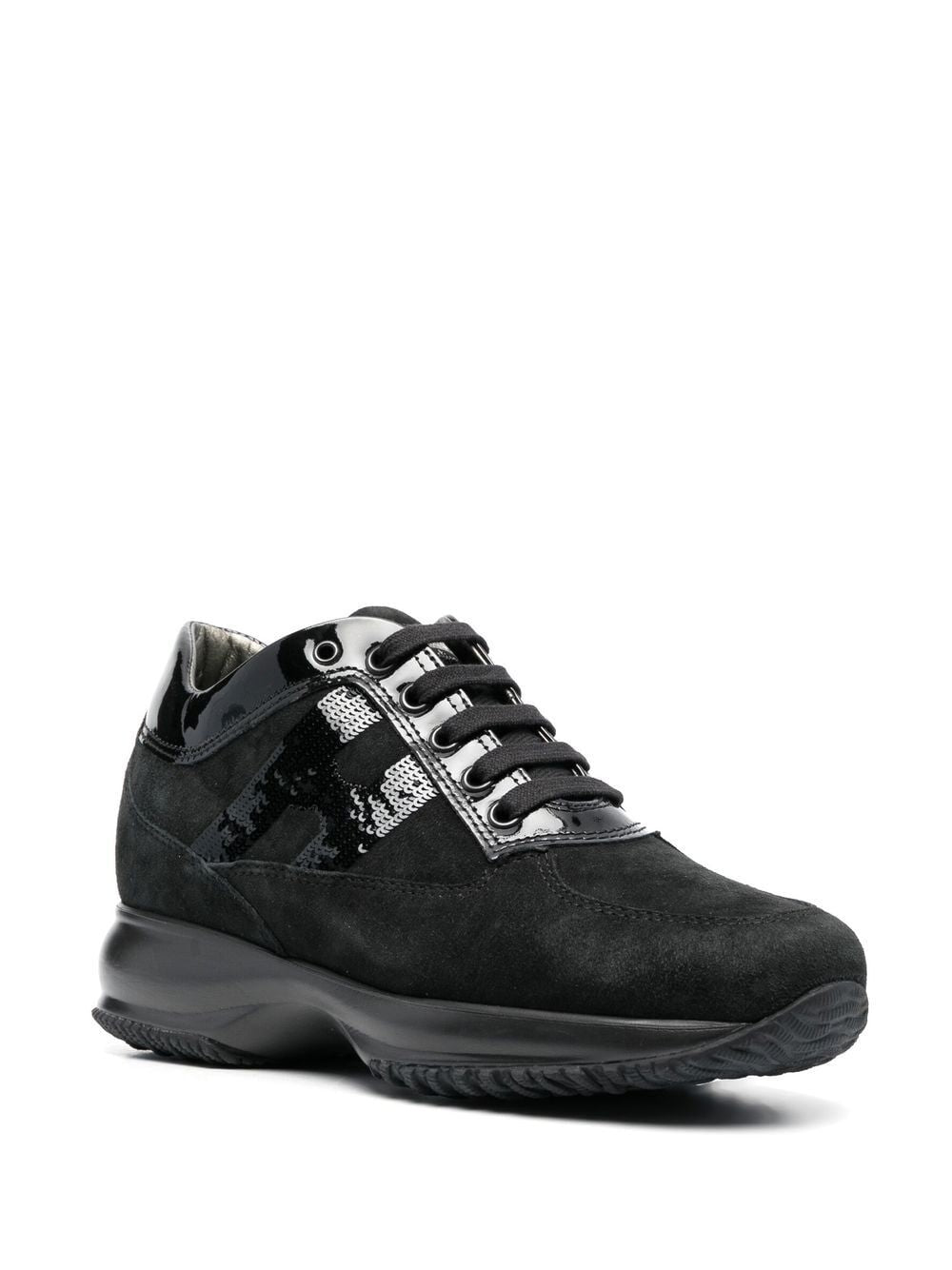 HOGAN Black Sequin Sparkle Sneakers with Suede Accents