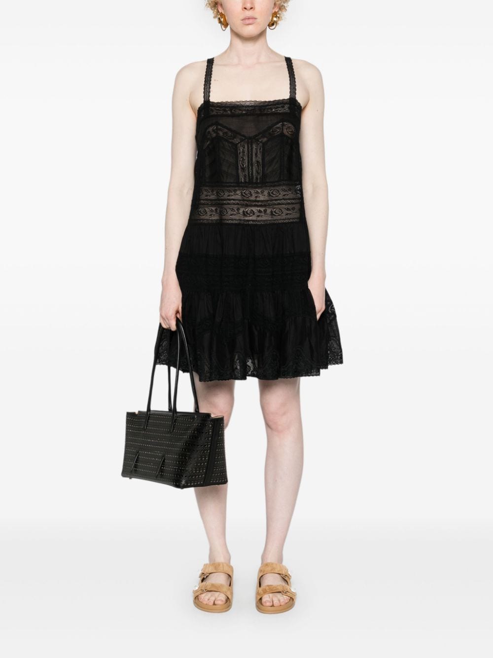 ZIMMERMANN Elegant Black Lace Trim Mini Dress