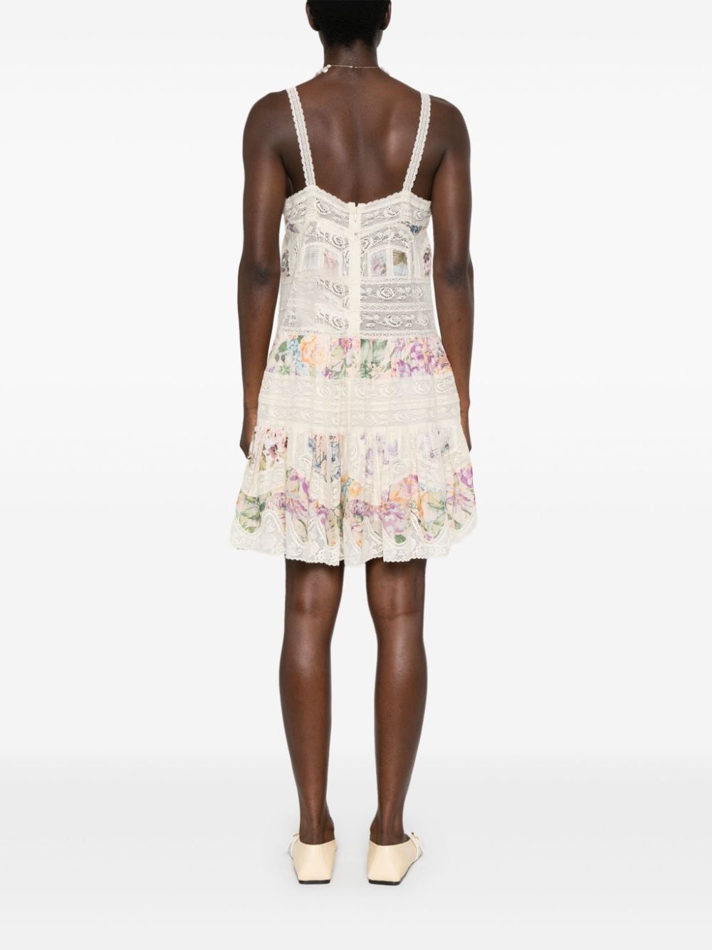 ZIMMERMANN Floral Lace Trim Mini Dress