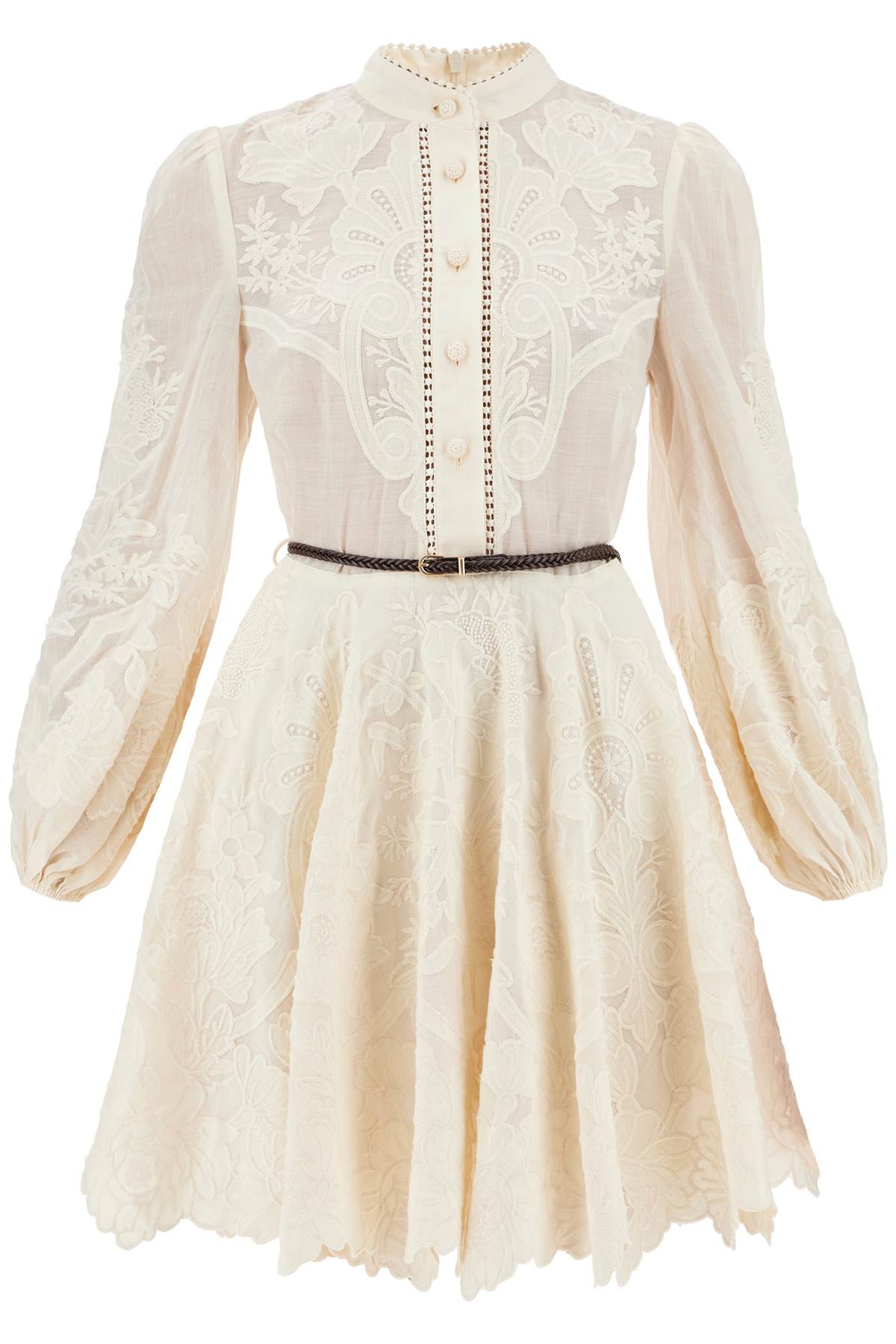 ZIMMERMANN Floral Embroidered Linen Mini Dress