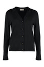 TORY BURCH Black Wool-Blend Cardigan with Logo Detail Buttons