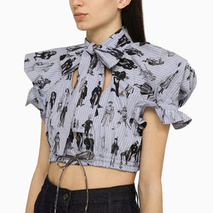 VIVIENNE WESTWOOD Bow and Shoulder Contrast Print Cotton Top for Women