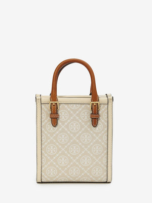 TORY BURCH Mini Monogram Canvas & Leather Tote Handbag with Gold-Tone Accents