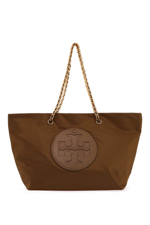 TORY BURCH Raffia Chain Logo Patch Tote Handbag for Women