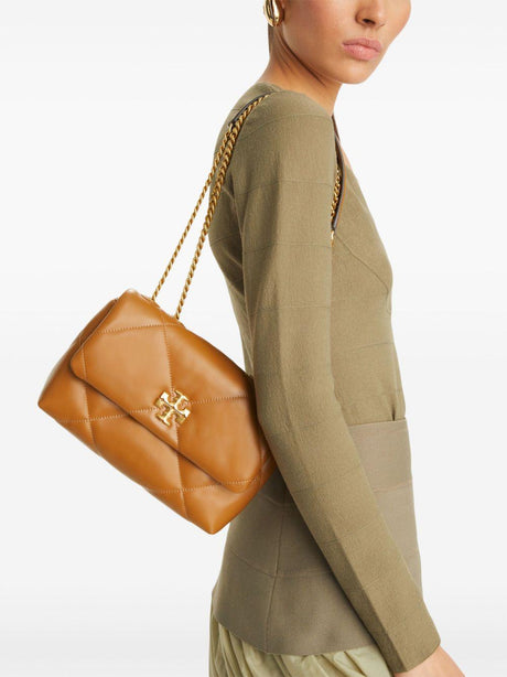 TORY BURCH Quilted Caramel Brown Leather Shoulder Bag