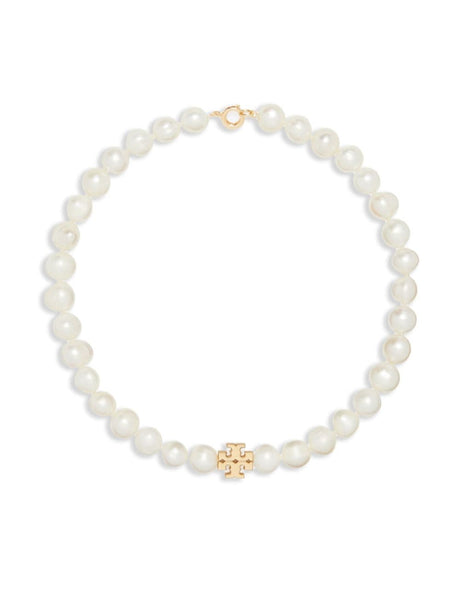 TORY BURCH Elegant Gold Plated Pearl Necklace with Charm