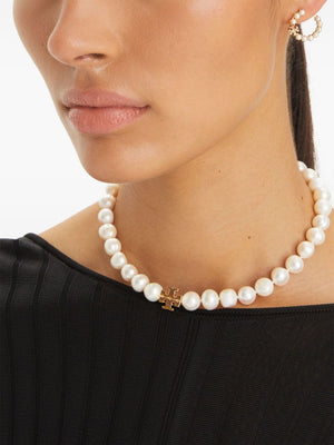 TORY BURCH Elegant Gold Plated Pearl Necklace with Charm