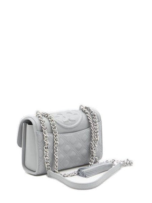 TORY BURCH Elegant Mini Convertible Shoulder Bag in Quilted Grey Leather - 13.5x21x6.5 cm