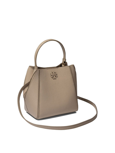 TORY BURCH Elegant Small Gray Leather Bucket Bag