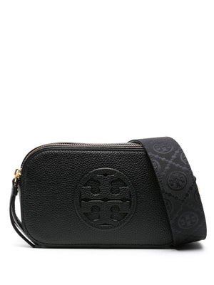 TORY BURCH Mini Miller Crossbody Handbag in Black Grained Leather with Embossed Logo, 11x19x5.5 cm