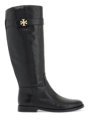 TORY BURCH Knee-High Leather Riding Boots with Signature Motif