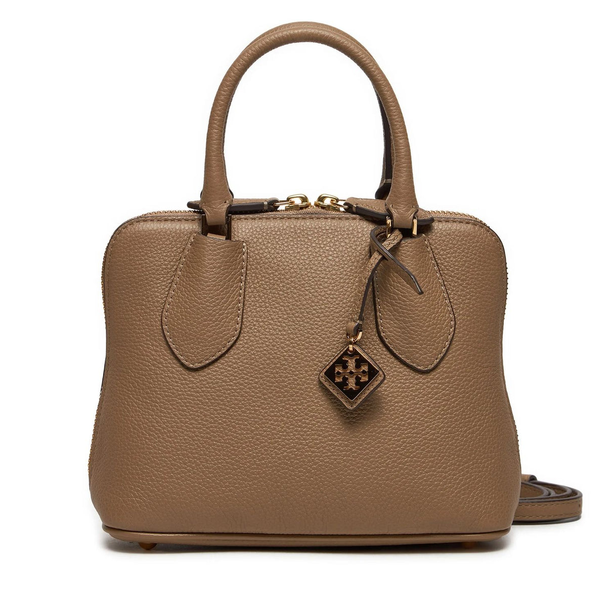 TORY BURCH Mini Taupe Oak Pebbled Leather Swing Handbag for Women