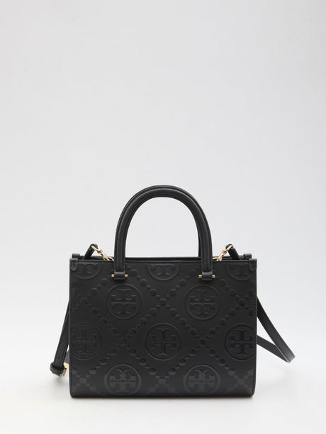 TORY BURCH Monogram Embossed Square Tote Handbag - 19x25x11.5cm