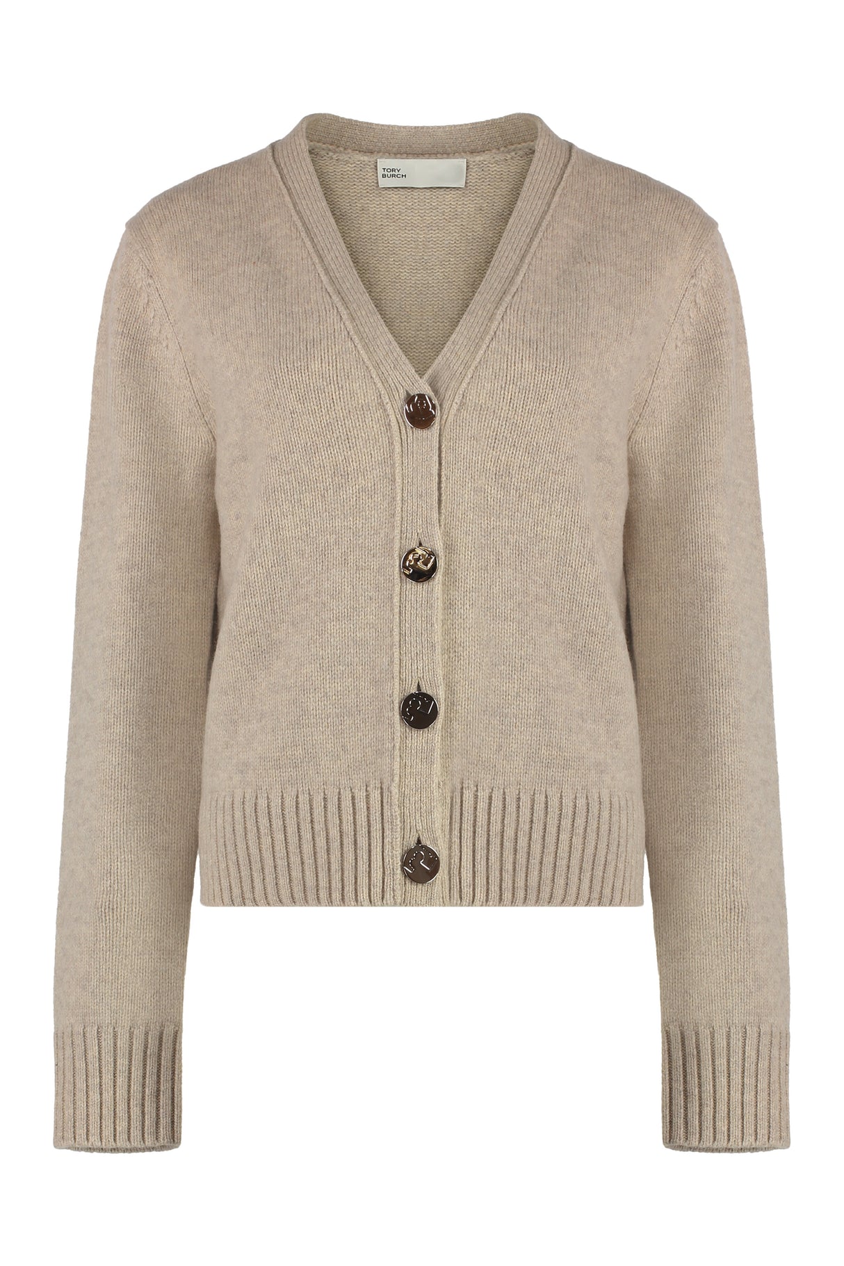 TORY BURCH Elegant Women's Wool Cardigan with Ribbed Knit Edges