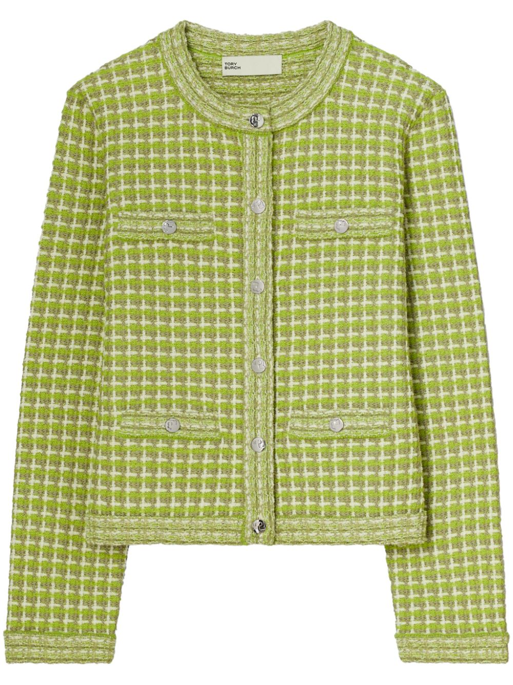 TORY BURCH Kendra Jacquard Knit Cardigan with Four Front Pockets