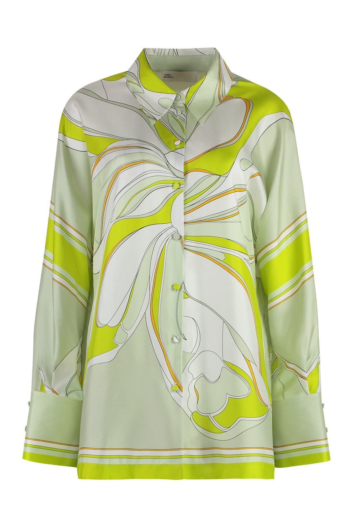 TORY BURCH Colorful Silk Shirt with Side Cut Hem