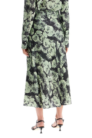 TORY BURCH Floral Print Satin Midi Skirt