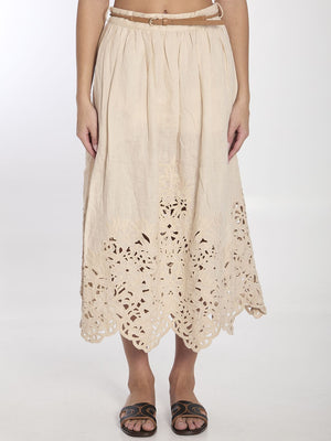 ZIMMERMANN Embroidered Midi Skirt with Detachable Belt